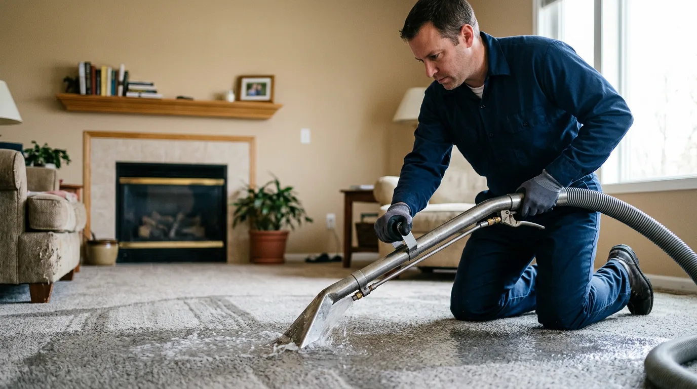 Water damage restoration technician working near Lake City, MI